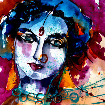 Pintura intitulada "Déclinaison Indienn…" por Véronique Piaser-Moyen, Obras de arte originais, Aquarela