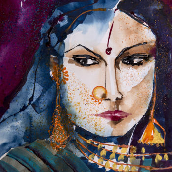 Ζωγραφική με τίτλο "Déclinaison Indienn…" από Véronique Piaser-Moyen, Αυθεντικά έργα τέχνης, Ακουαρέλα