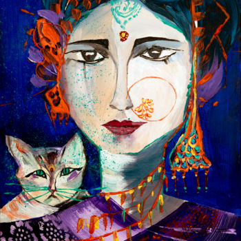 Peinture intitulée "Bharatanatchat" par Véronique Piaser-Moyen, Œuvre d'art originale, Acrylique Monté sur Carton