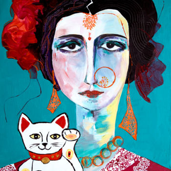 Schilderij getiteld "La danseuse de Bhar…" door Véronique Piaser-Moyen, Origineel Kunstwerk, Acryl Gemonteerd op Frame voor…