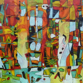 Peinture intitulée ""Mille morceaux"" par Barbara Piatti, Œuvre d'art originale, Huile Monté sur Châssis en bois