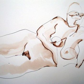 Dessin intitulée "Nue féminin allongé…" par Piazzon Fabrice, Œuvre d'art originale
