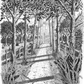 Tekening getiteld "Allée forestière" door Pic Art, Origineel Kunstwerk, Inkt