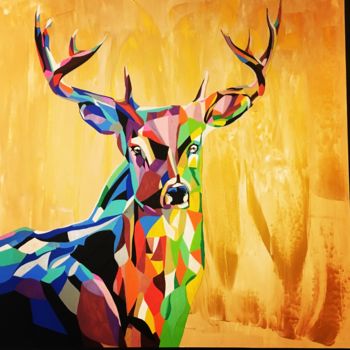 Painting titled "Cerf majestueux" by Charlotte Picard, Original Artwork, Acrylic