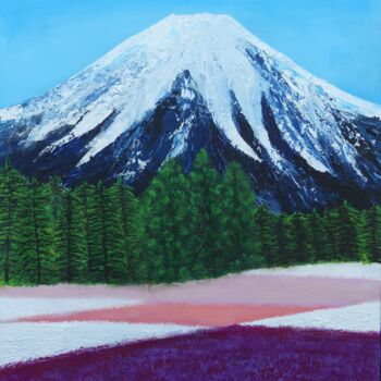 Schilderij getiteld "Le Mont Fuji durant…" door Pich, Origineel Kunstwerk, Acryl Gemonteerd op Andere stijve panelen
