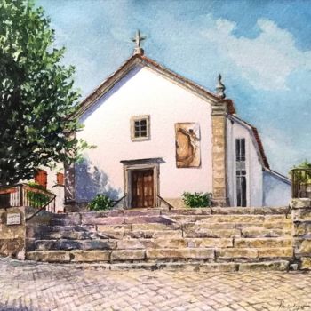 Painting titled ""Largo da Igreja -…" by Piedade Pina, Original Artwork, Watercolor