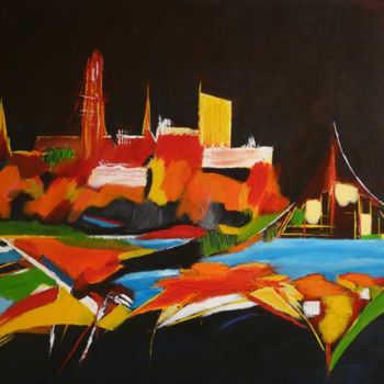 Painting titled "Ville improbable" by Pierle, Original Artwork