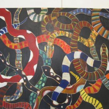 Painting titled "Serpents, snakes" by Pierre-Antoine Lépine, Original Artwork, Oil