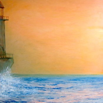 Painting titled "Faro al tramonto" by Pieropaintingart, Original Artwork, Oil