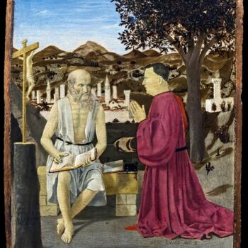 Pintura intitulada "Saint Jérôme et le…" por Piero Della Francesca, Obras de arte originais, Têmpera