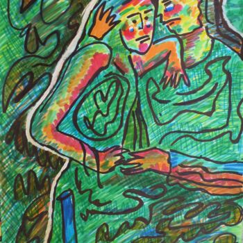 Malerei mit dem Titel "Saint Valentin a un…" von Pierre-Alain Mathieu, Original-Kunstwerk, Marker