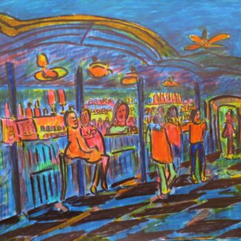 Pintura titulada "Bar de nuit" por Pierre-Alain Mathieu, Obra de arte original, Rotulador
