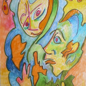 Peinture intitulée "L'homme à tête de c…" par Pierre-Alain Mathieu, Œuvre d'art originale, Marqueur