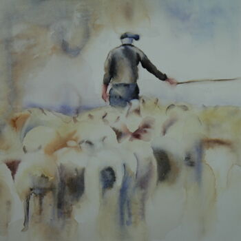 Painting titled "Berger" by Pierre Alix, Original Artwork, Watercolor