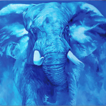 Painting titled "elephant-bleu.jpg" by Pierre Asencio, Original Artwork