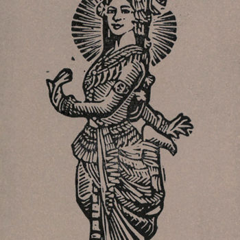 Gravures & estampes intitulée "Danseuse d'Indochine" par Pierre Bara, Œuvre d'art originale, Linogravures