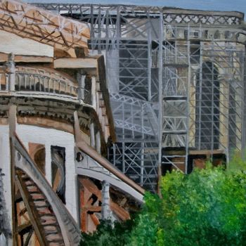 Pintura titulada "Rénovation de NOTRE…" por Pierre Barcelo, Obra de arte original, Oleo Montado en Bastidor de camilla de ma…