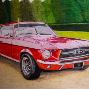Tekening getiteld "Ford Mustang 1967" door Pierre Bayet, Origineel Kunstwerk, Potlood