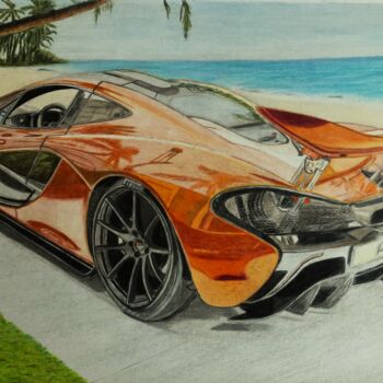 Dibujo titulada "McLaren à la plage" por Pierre Bayet, Obra de arte original, Lápiz