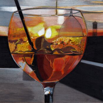 Drawing titled "Aperitivo sotto il…" by Pierre Bayet, Original Artwork, Pencil