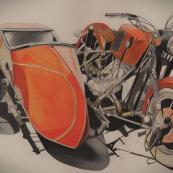 Zeichnungen mit dem Titel "Sidecar, liberté pa…" von Pierre Bayet, Original-Kunstwerk, Bleistift