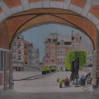 Tekening getiteld "Place d'Armes de Na…" door Pierre Bayet, Origineel Kunstwerk, Potlood