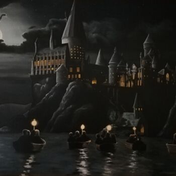 Painting titled "HOGWARTS" by Pierre Boutouiller, Original Artwork, Oil Mounted on Wood Stretcher frame