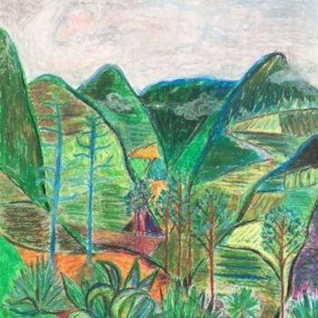 Dessin intitulée "Les Yungas - Bolivie" par Pierre Carret, Œuvre d'art originale, Pastel
