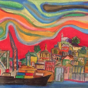 Dessin intitulée "Valparaiso. Ciel de…" par Pierre Carret, Œuvre d'art originale, Pastel