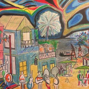 Рисунок под названием "Valparaiso. Fiesta." - Pierre Carret, Подлинное произведение искусства, Пастель