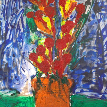 Картина под названием "Fleurs 3" - Pierre Duprat, Подлинное произведение искусства, Акрил Установлен на Деревянная рама для…