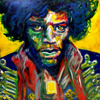 Картина под названием "Jimmy Hendrix Yellow" - Pierre Emile Andre (13), Подлинное произведение искусства, Акрил