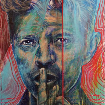 Malerei mit dem Titel "Blue David Bowie" von Pierre Emile Andre (13), Original-Kunstwerk, Acryl
