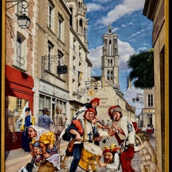 Pintura intitulada "Voyageurs et Saltim…" por Pierre Emilien Grenier, Obras de arte originais, Óleo Montado em Armação em ma…