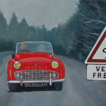 Painting titled "Triumph TR3 dans la…" by Pierre Giafferi (cesar luciano), Original Artwork, Acrylic