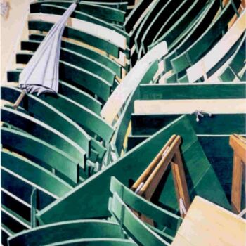 Peinture intitulée "Chaises Vertes repl…" par Ferraguti  Pierre-Gilles, Œuvre d'art originale, Huile