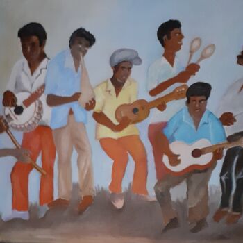 Painting titled "La musique Antillai…" by Pierre Isaac Gozlan, Original Artwork, Oil Mounted on Wood Stretcher frame