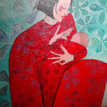 Pittura intitolato "maternite-rouge.jpg" da Pierre Isaac Gozlan, Opera d'arte originale