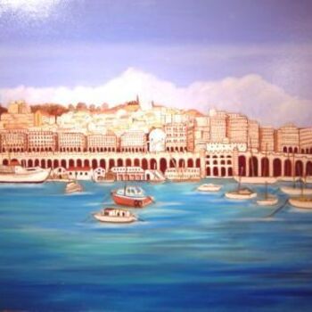 Peinture intitulée "port d'Alger" par Pierre Isaac Gozlan, Œuvre d'art originale, Huile