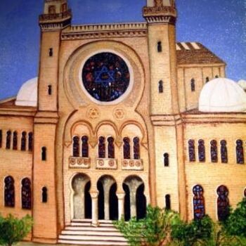 Peinture intitulée "la Synagogue d'Oran" par Pierre Isaac Gozlan, Œuvre d'art originale, Huile
