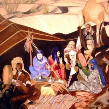 Peinture intitulée "Tente bédouine, l'h…" par Pierre Isaac Gozlan, Œuvre d'art originale, Huile