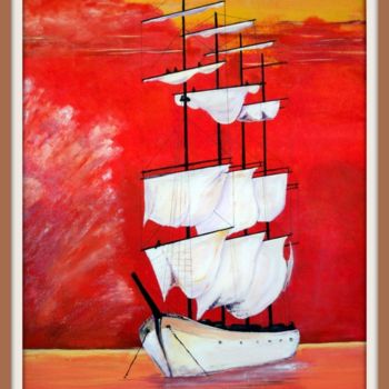 Painting titled "Rouge marine" by Pierre Jactat, Original Artwork, Oil