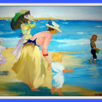 Malarstwo zatytułowany „Sur la plage” autorstwa Pierre Jactat, Oryginalna praca, Akryl