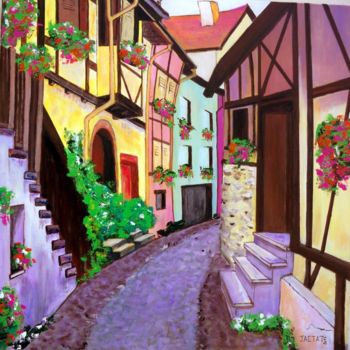 Peinture intitulée "Rue alsacienne" par Pierre Jactat, Œuvre d'art originale, Acrylique