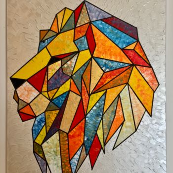 Картина под названием "Mosaic lion" - Pierre Joseph, Подлинное произведение искусства, Масло