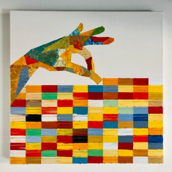 Painting titled "Doing mosaic" by Pierre Joseph, Original Artwork, Oil Mounted on Wood Stretcher frame