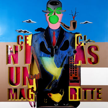Картина под названием "Merci Magritte" - Pierre Lamblin, Подлинное произведение искусства, Алюминий