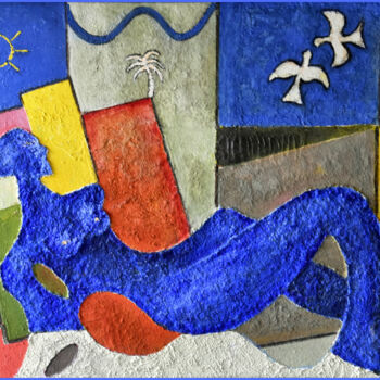 Peinture intitulée "grand nu bleu" par Pierre Laurent Tichadou, Œuvre d'art originale, Huile