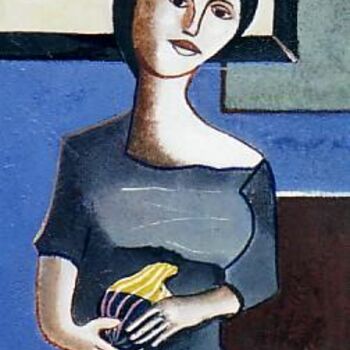 Peinture intitulée "La fille à la coloq…" par Pierre Laurent Tichadou, Œuvre d'art originale, Huile