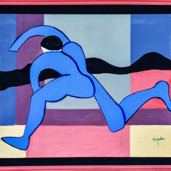 Schilderij getiteld "l'homme qui court" door Pierre Laurent Tichadou, Origineel Kunstwerk, Olie